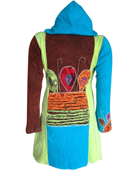Long Bohemian Style Nepal Cotton Jacket with patches and flowers, XL …